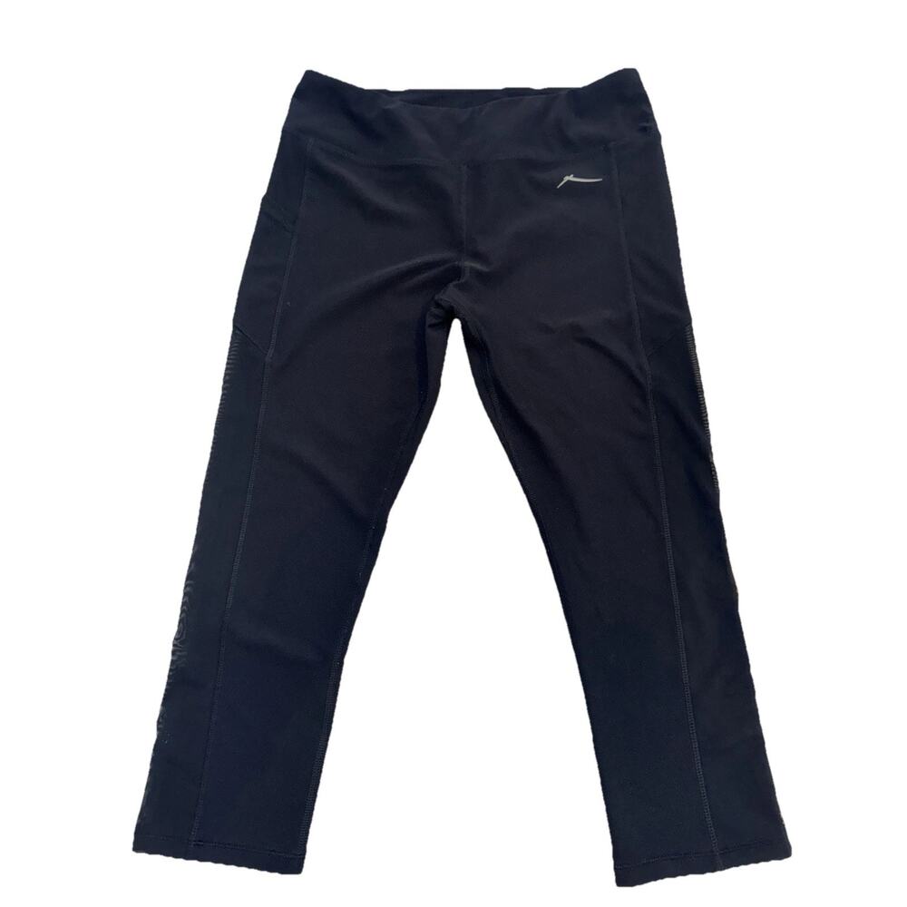 X BY GOTTEX Women Capri legging BLACK Yoga Running With Side Pocket Mesh Panels